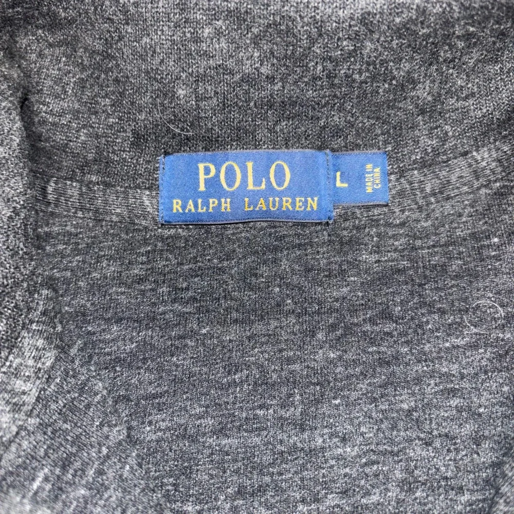Polo Ralph Lauren Men L Gray 100% Cotton 1/4 Zip Pullover Sweater Turquoise Pony